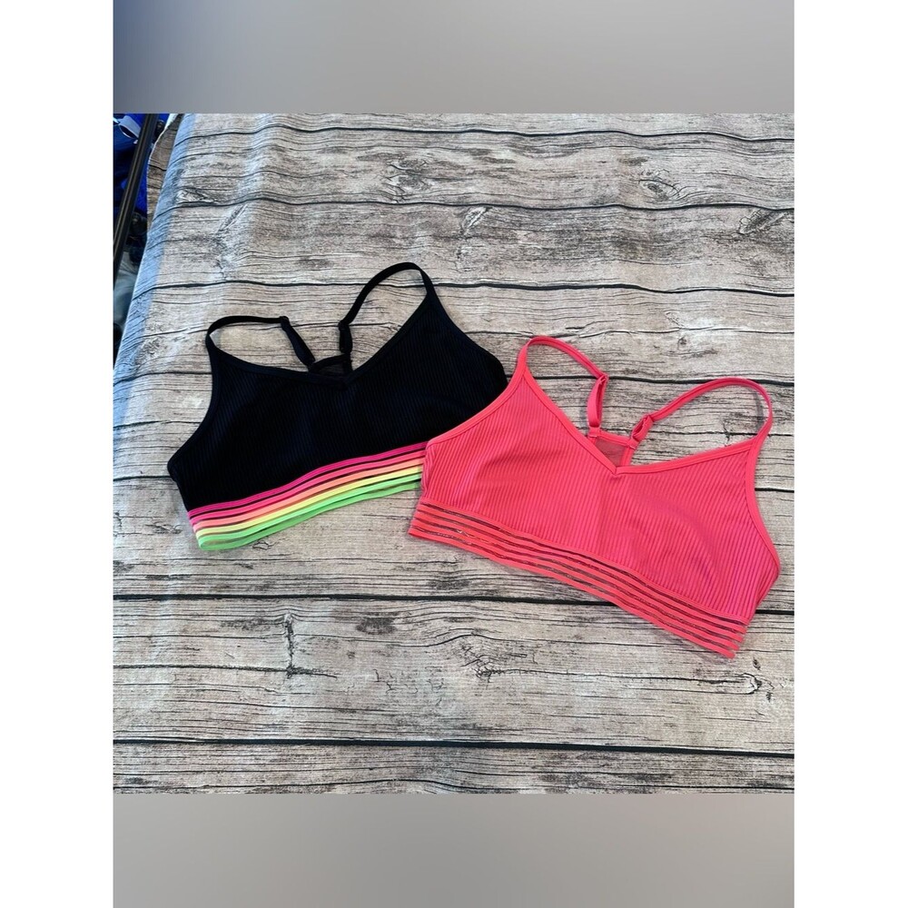 Lot of 2 Victoria’s Secret Pink Racerback Ribbed Sports Bras Size L